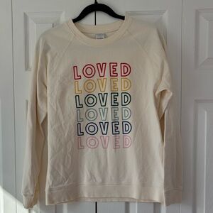 Hanna Andersson Cream Crewneck Sweatshirt with Red Logo Tag